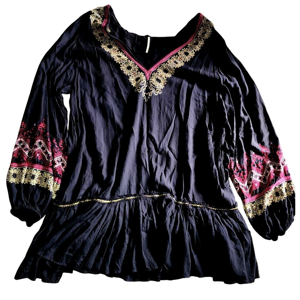 Free People Wild One Pleasant Midi Long Sleeve Embroidered Drop Waist Dress - Picture 2 of 8